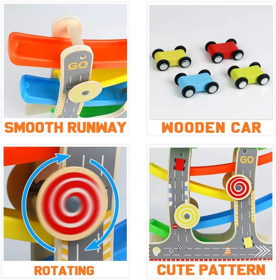 Click Clack Zig Zag Track Cars Garage Ramp Toys With Parking Lot 4 Mini Cars Vehicles Toy Gifts