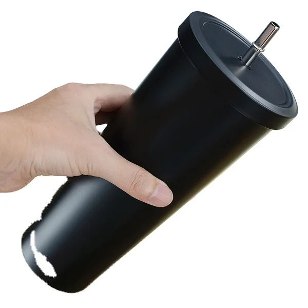 

Wholesale 25oz Double Wall Stainless Steel black Coffee Cup With Straw For Home Working, Customized color acceptable