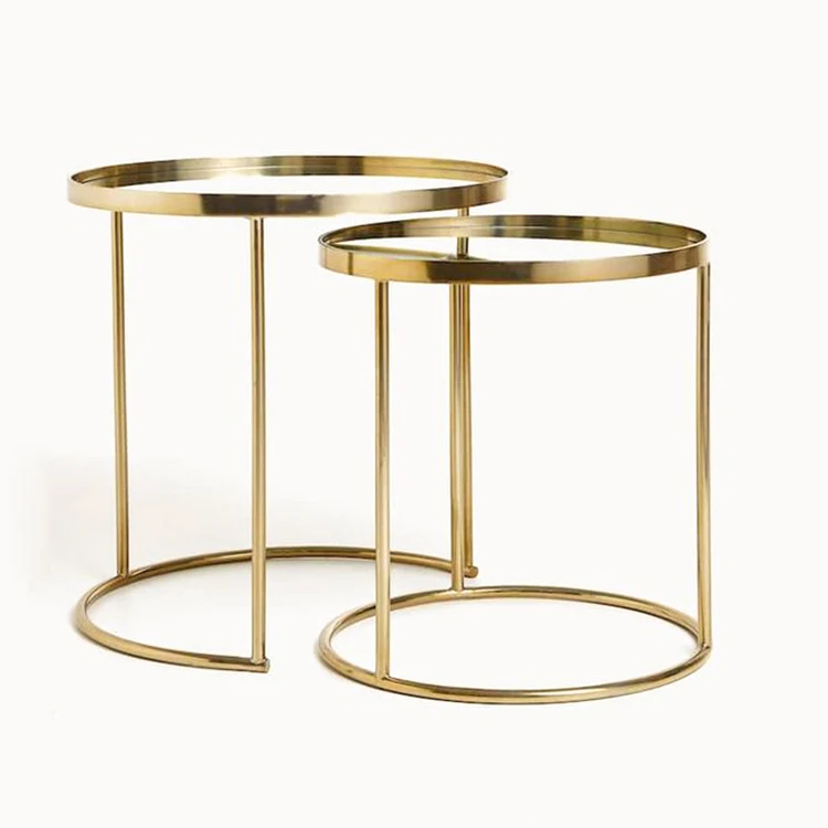 Set Of 2 Nesting Mirrored Side Table In Rose Gold Frame Buy Mirrored