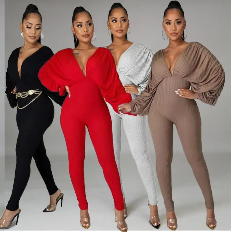 

Ys2382 Bandage Solid Color Hot Sale Pleated Deep Long Pants V Sexy Pit Strip One Piece Sexy Lucky Label Jumpsuit