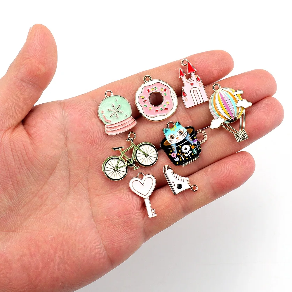 

Cute Handmade Enamel DIY Bee Bicycle Craft Charms Donut Alloy crystal ball Charms Making for Jewelry Accessories, Picture show