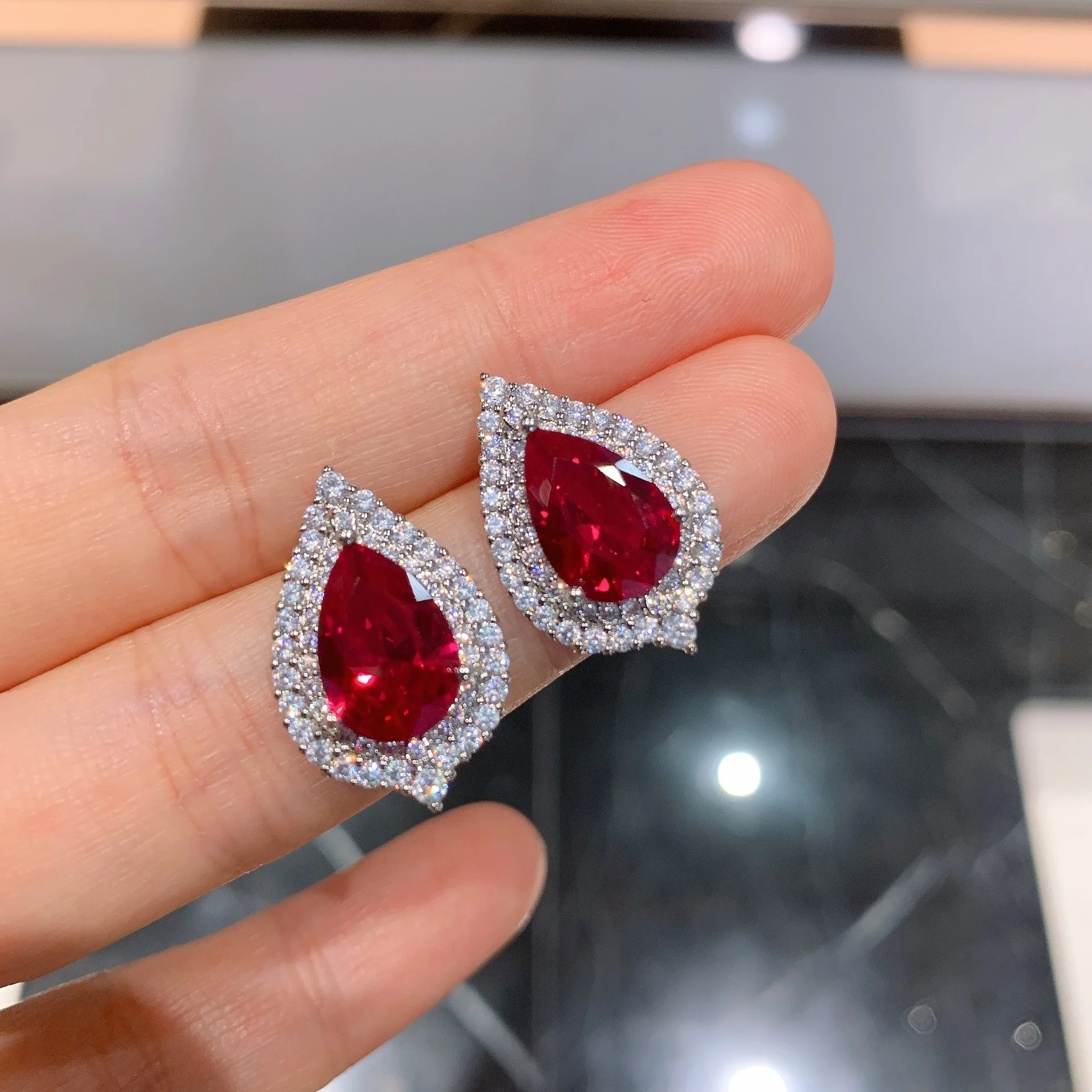 

Tourmaline Emerald cut topaz created Gemstone Ruby stud earrings 925 sterling silver ear studs for women fine jewelry