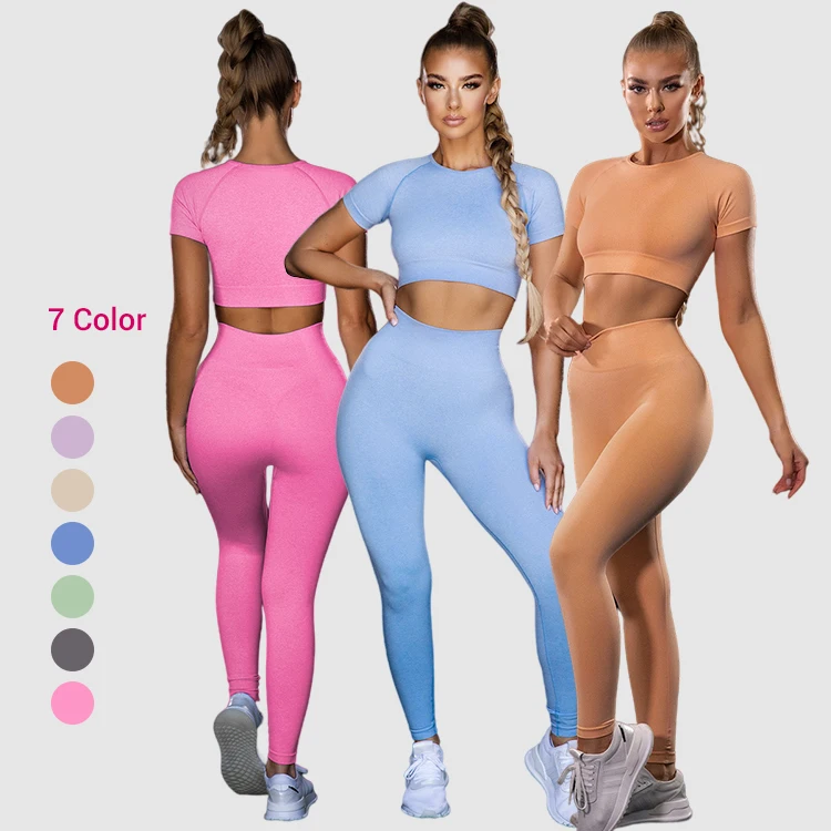 

Sportswear Seamless Women Sets for Sport 90% Nylon 10% Spandex Solid Pattern for Adults Workout Fitness Yoga Gym