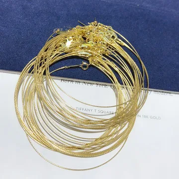 

NINE'S 18K Real Gold Cable Chains Bracelet Adjustable Solid Gold Link Chain With Needle Pin
