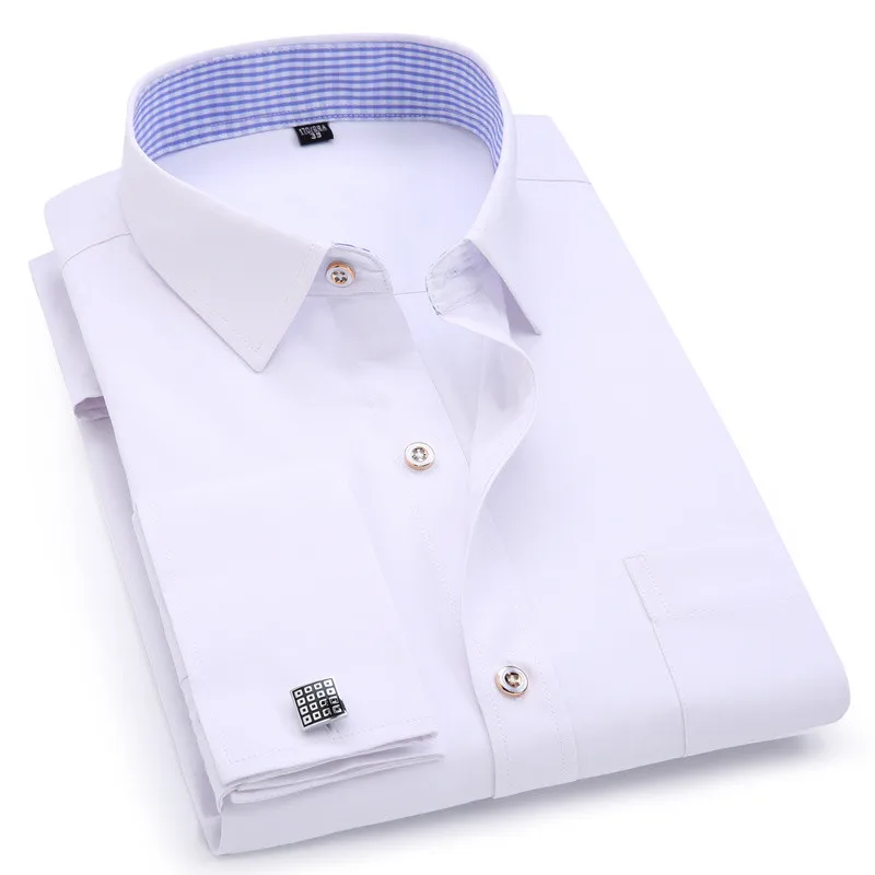 

Men's French Business Casual Solid Color Long Sleeved Cufflinks Dress Shirts, Most colors on the market can be customized