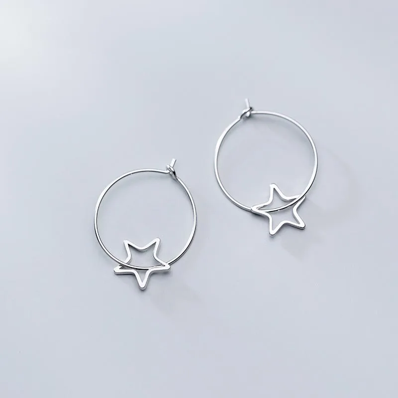 

E5905 Wholesale Luxury Jewelry Silver Girl'S Hollow Out Five Pointed Star Earrings