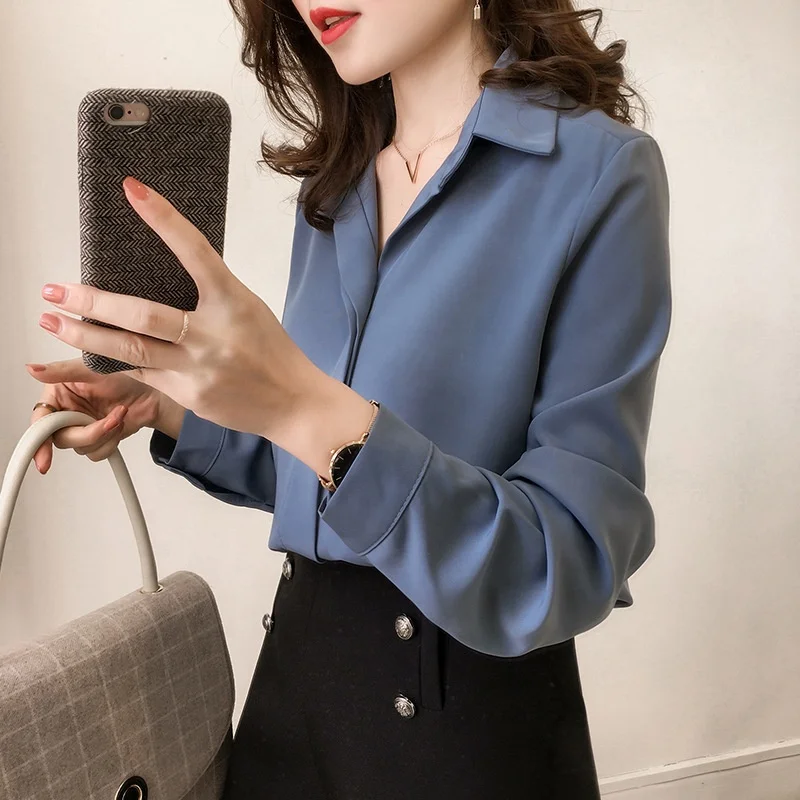 

Ladies white shirt Spring and summer long-sleeved chiffon shirt