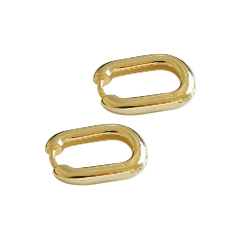 

Vintage Chic Ear Jewelry 18K Gold Plated S925 Sterling Silver Geometric Oval Huggie Earring, As picture shows