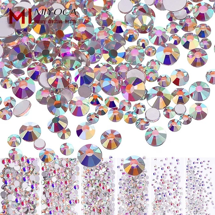 

MIYOCA 3456 Pieces Nail Crystals AB Nail Art Rhinestones Round Beads Flatback Glass Stones 6 Sizes for Nails Decoration