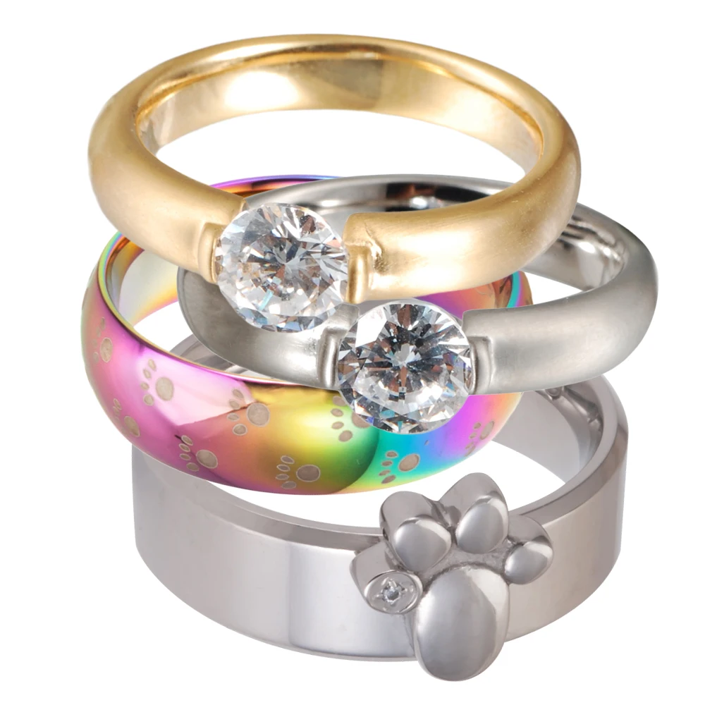 

Energinox Healing Rainbow Big Crystal Paw Print Custom Wholesale Energy Magnetic 316L Stainless Steel Rings Jewelry Women