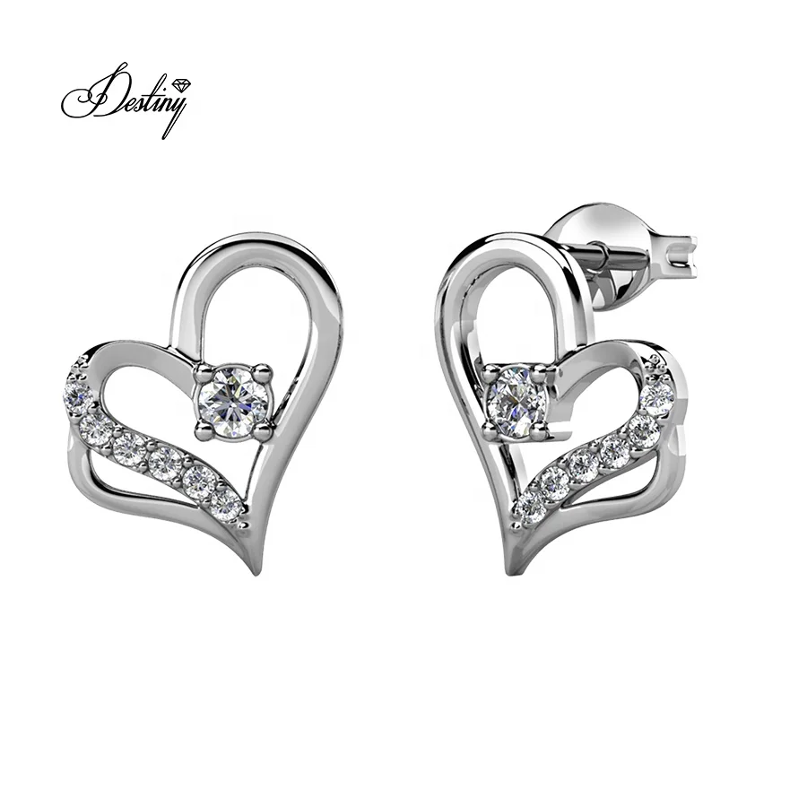 

Destiny Jewellery 2020 Premium Grade Crystal from Austria Love Heart Women Stud Earrings, White /rose gold