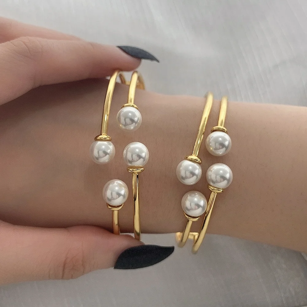 

Trendy Women 18K Gold Plated Jewelry Pearl Bangle Bracelets