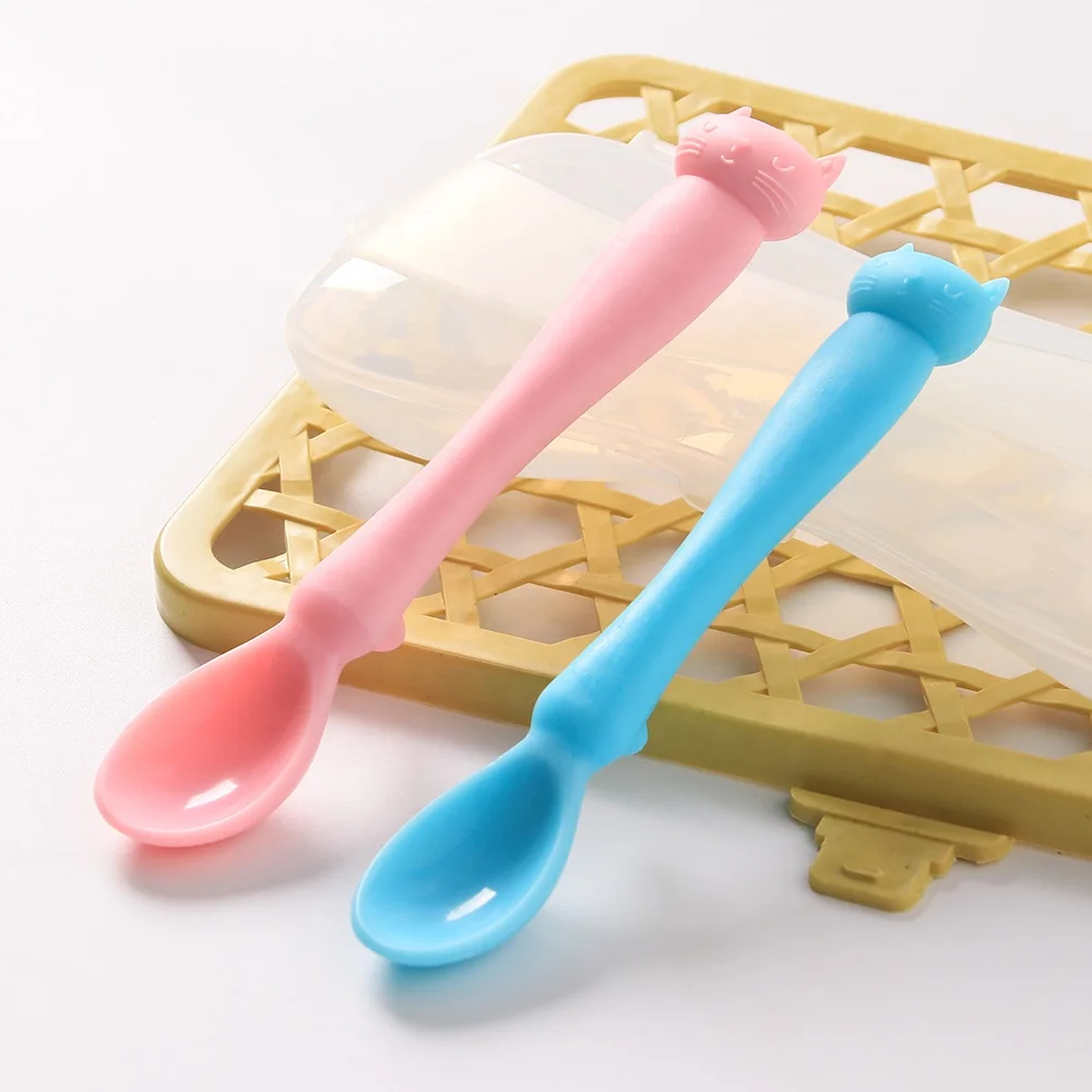 

New Products Eco-friendly Infant Kids Children Feeding Cat Shape Silicone Baby Training Spoon With Box