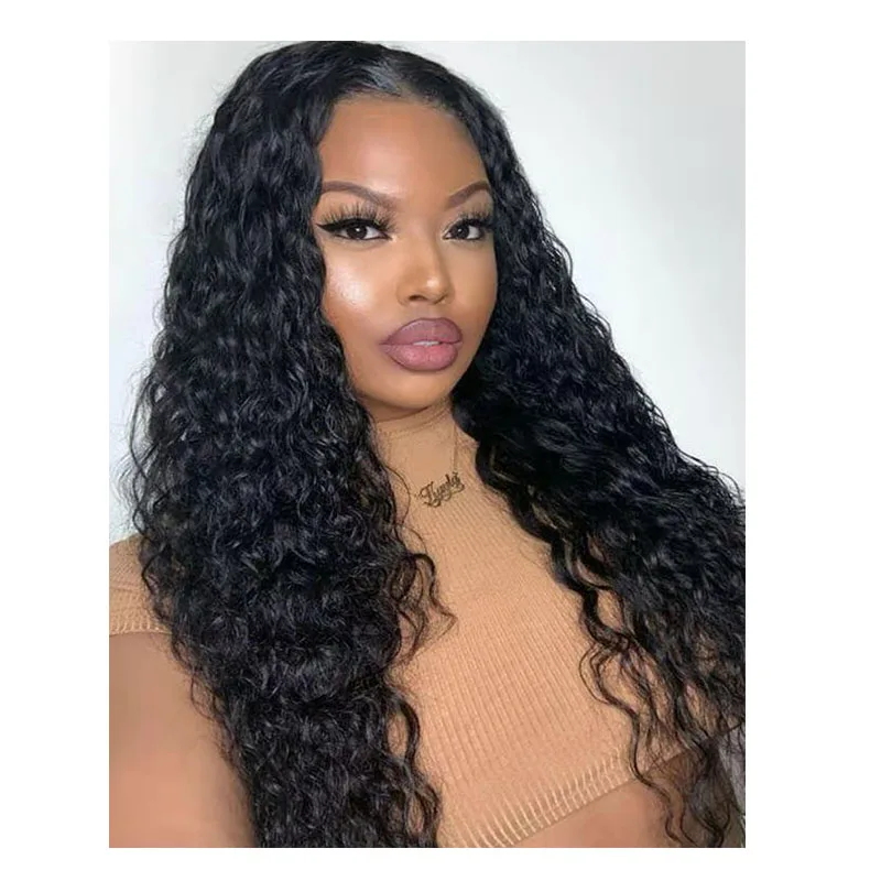 

looking 100% indian Brazilian Water Wave Frontal Glueless Remy Curly Front Lace Virgin Hair Curly Human Hair Wet Wavy Hair Wigs