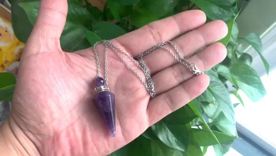 natural amethyst gemstone hexagon prism bottle pendant necklace
