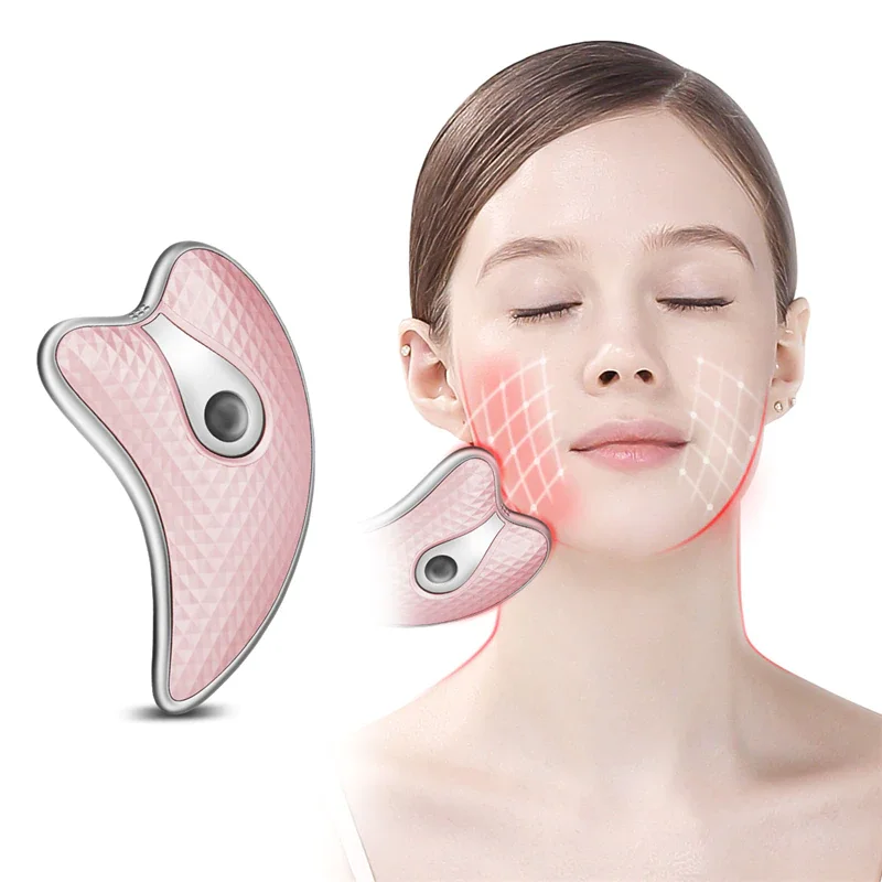 

Facial Lift Massage Microcurrent Detoxification Mini Electric Scraping Plate Skin Rejuvenation Facial Massager, White pink