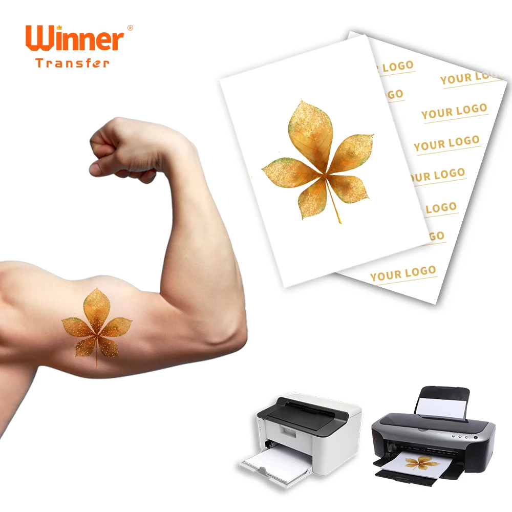 

Winner transfer Printable Pack of 100 Sheets roll water transfer golden temporary tattoo paper for body, Gold tattoo