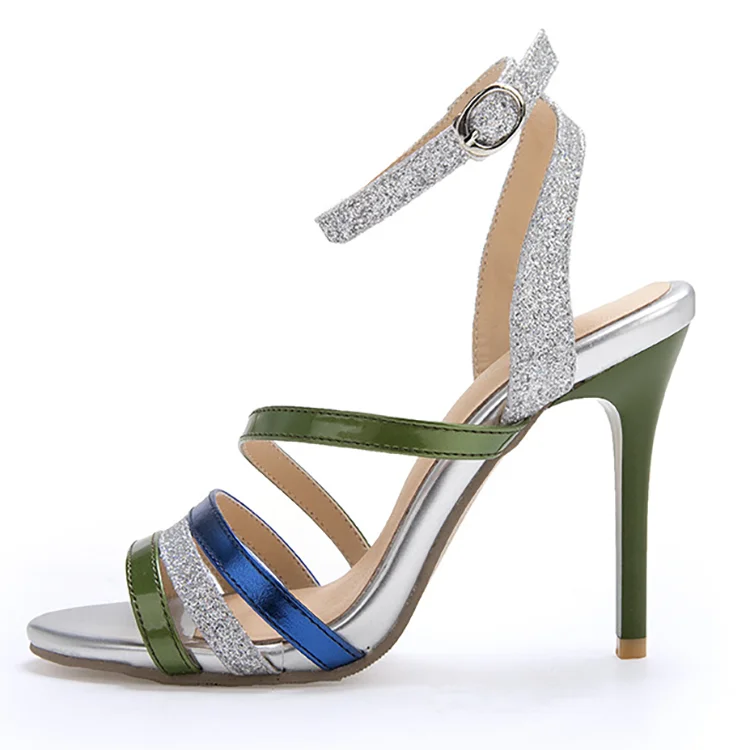 

2020 Summer new arrivals fashion open toe metallic color ankle strap buckle on with super stiletto high heel sexy ladies sandals