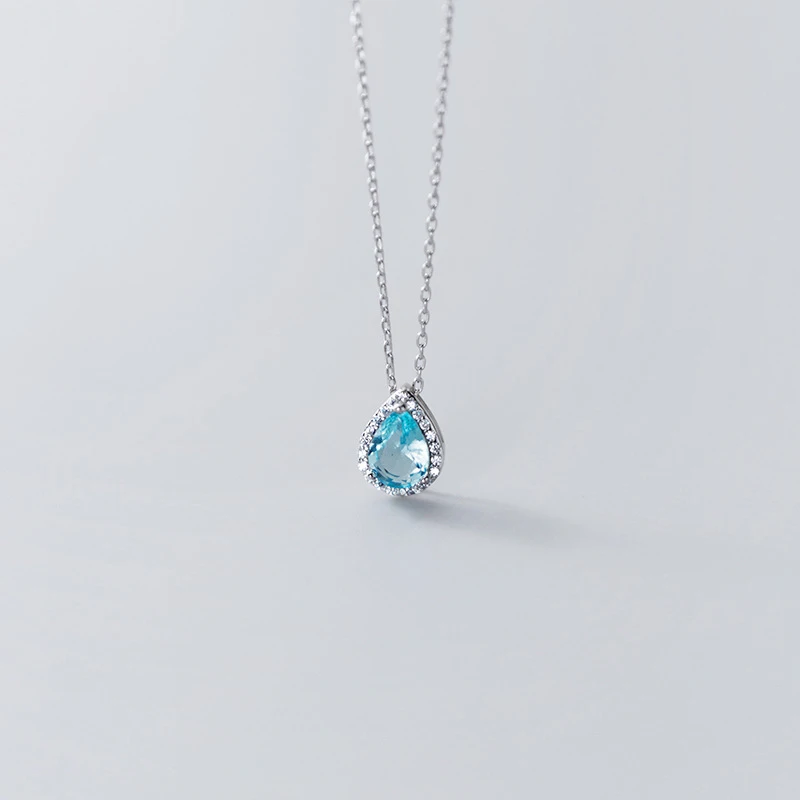 

N3077 Jewelry Ideal Supplier Sterling Silver 925 Elegant Lady Water Drop Simple Fashion Blue Diamond Neck Chain Necklace