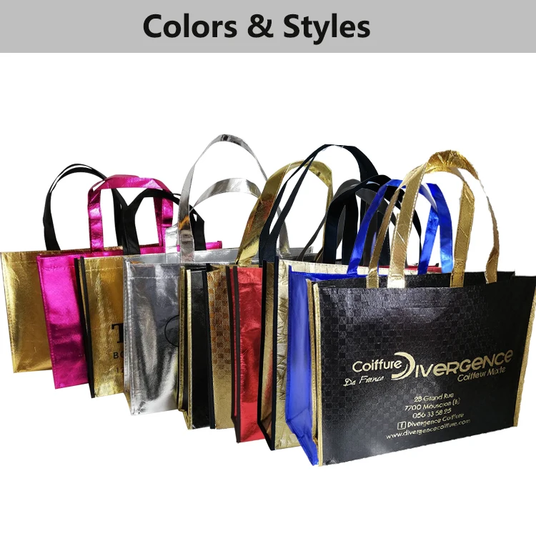 Shiny Gold Metallic Laser Shopping Tote Bag Non Woven Bags For Fair