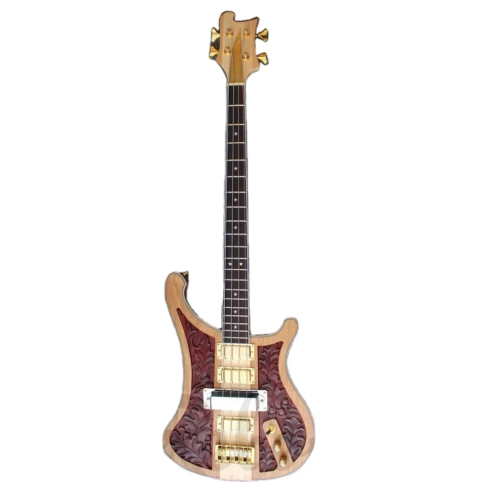 

Weifang Rebon 4 string neck through body hand carved 4 pickups ricken electric bass guitar with good quality