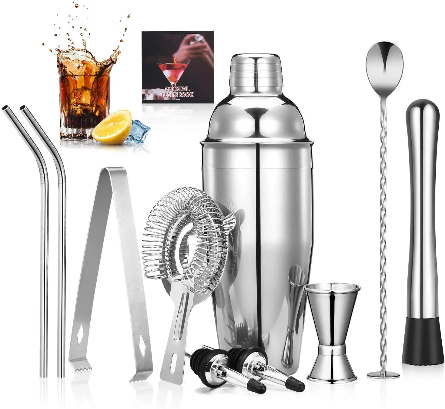 

Cocktail shaker set 25oz 10pcs Stainless Steel Bartender Kit Bar Tools Set shaker bottle Mixing Spoon Muddler Measuring Jigger