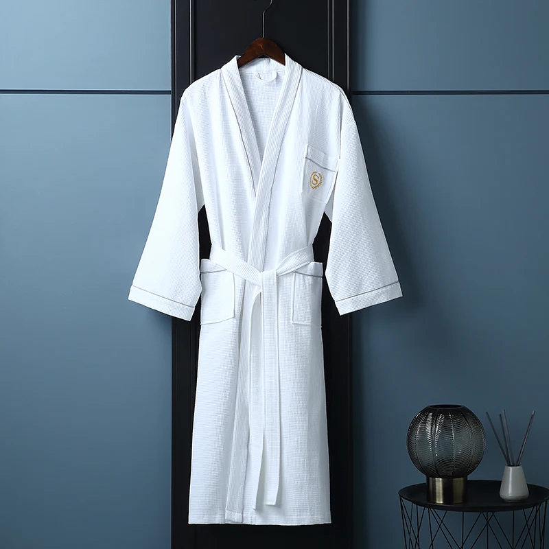 

High Quality 100% Cotton Fabric Kimono Collar Design Hotel Spa Waffle Bathrobe for Men and Women