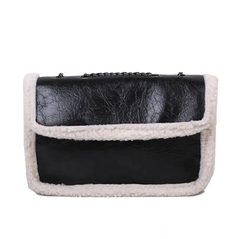 

Hot selling PU solid color sling shoulder square storage plush crossbody bag