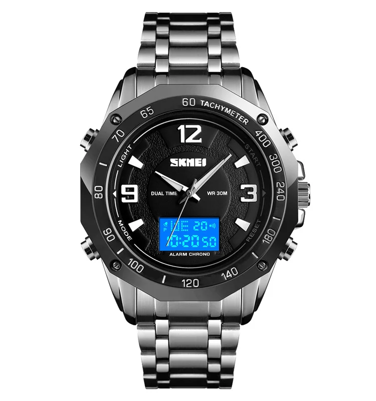 

SKMEI 1504 japan dual movement private label watches custom logo men watches, Silver and black