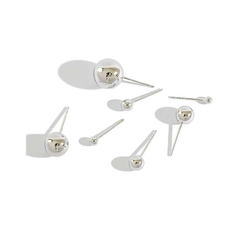 

H-E664 925 sterling silver fashion personality simple gloss 3mm 4mm 5mm 6mm 8mm 10 mm Spherical Woman Stud Earring