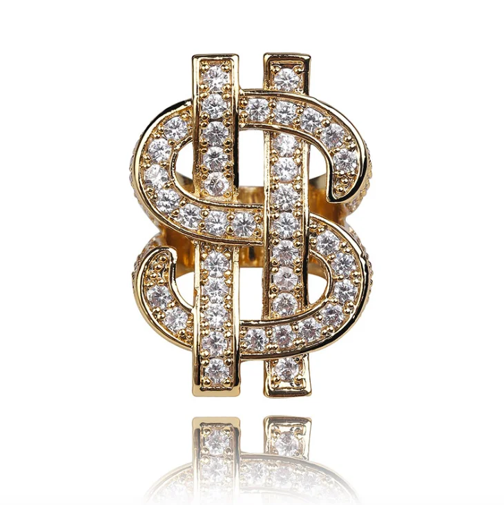 

Jialin jewelry ins hiphop gold zirconia iced out full diamond hollow 1 jewelry US dollar sign symbol ring