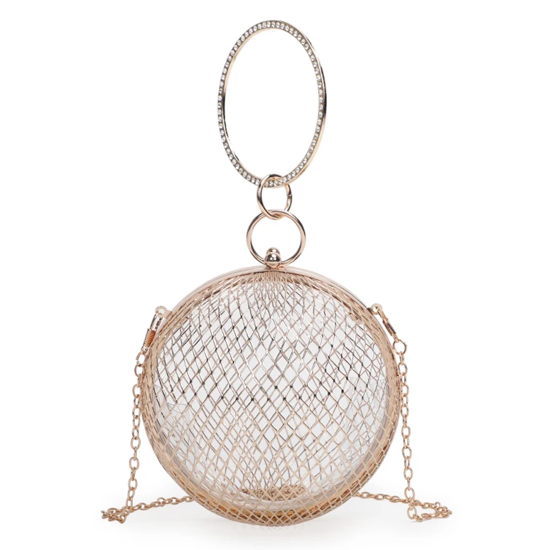 

New fashion net red metal transparent hollow bag women's spherical wind small round bag round ring hand bag diagonal span, Photo