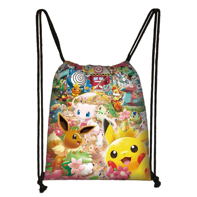 

cartoon pokemon print drawstring bag pikachu Bulbasaur EEVEE Psyduck backpack boys girls storage bag kids book bag, Customized