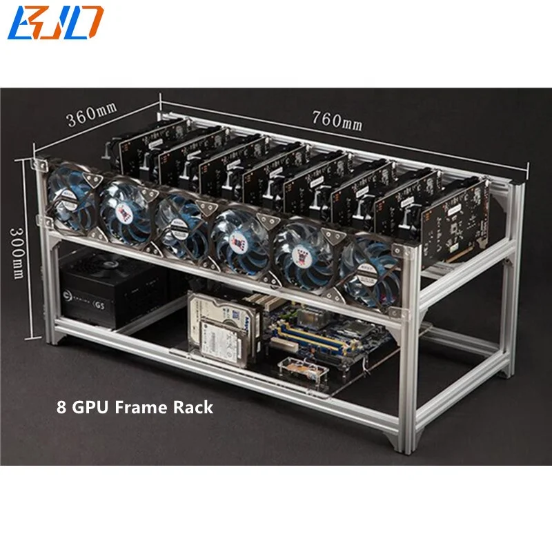 

8 GPU Miner Mining Rig Aluminum Stackable Open Air Case 8GPU Open Air Frame in stock, Silver