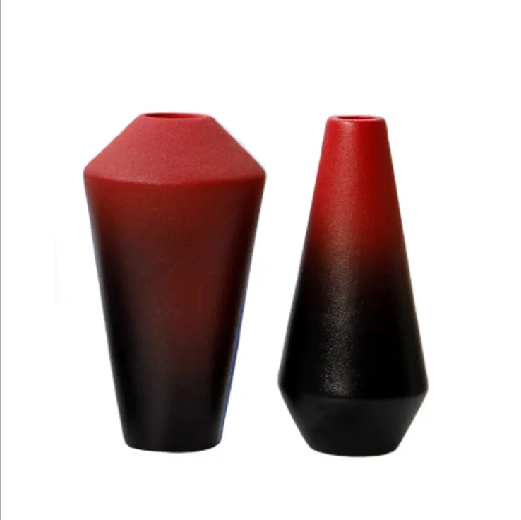 

Elegant European style red and black gradient frosted ceramic vase, Red black