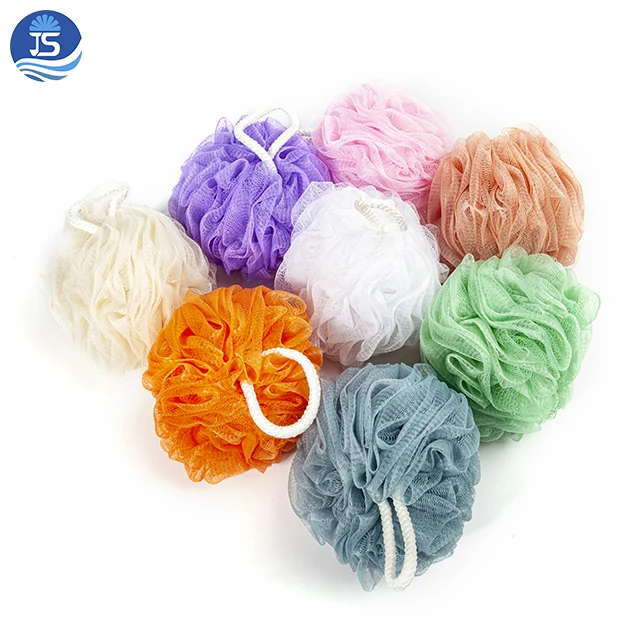 

China Supplier Whloesale Customized Colors Skin Exfoliating Natural Flower Scrubber Loofah Mesh Bath Sponge Shower Ball Pouf wit, Customized color