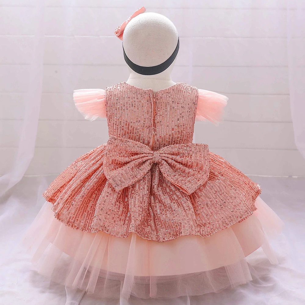

New arrived Bbay Girls Model Dresses Summer Party Wedding Baby Girl Patterns Frock L5178, Pink sliver red