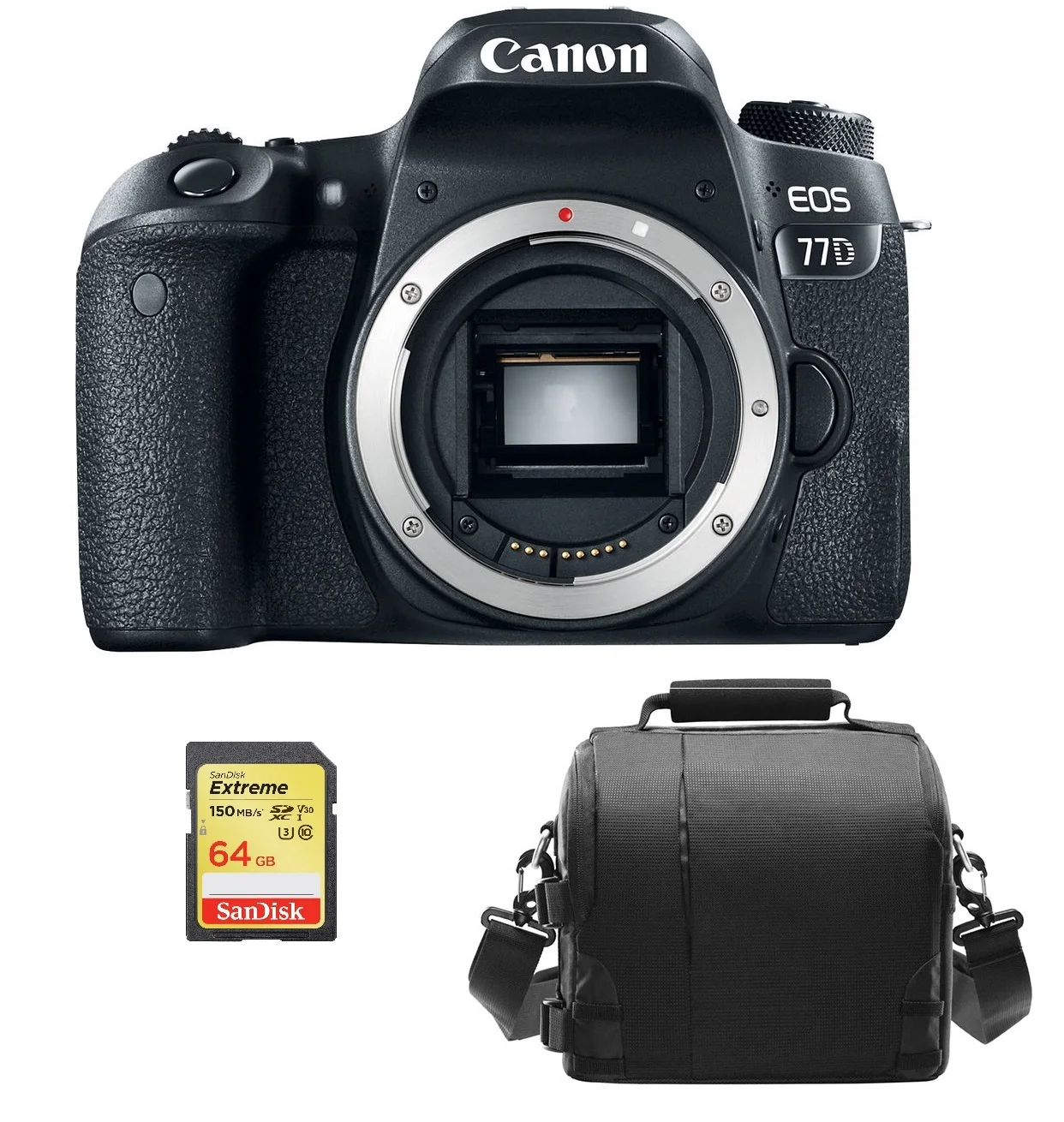 

Canon EOS 77D DSLR Camera Body Black + 64GB SD card + camera Bag