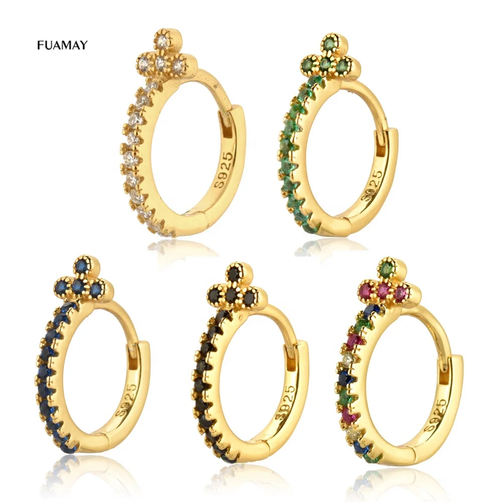 

FUAMAY Women's Earrings Colorful Rainbow Diamond Micro Paved Hoop Earrings With Cross Trio Flower