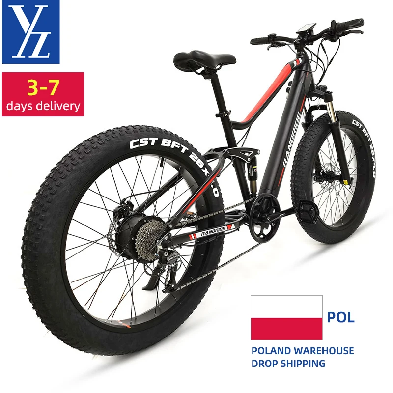 

Eu warehouse stock 26 x 4.0 fat bike tire electric mountain bike 1000W 26 inch full suspension 27speed SHIMANO 48V17AH e bike