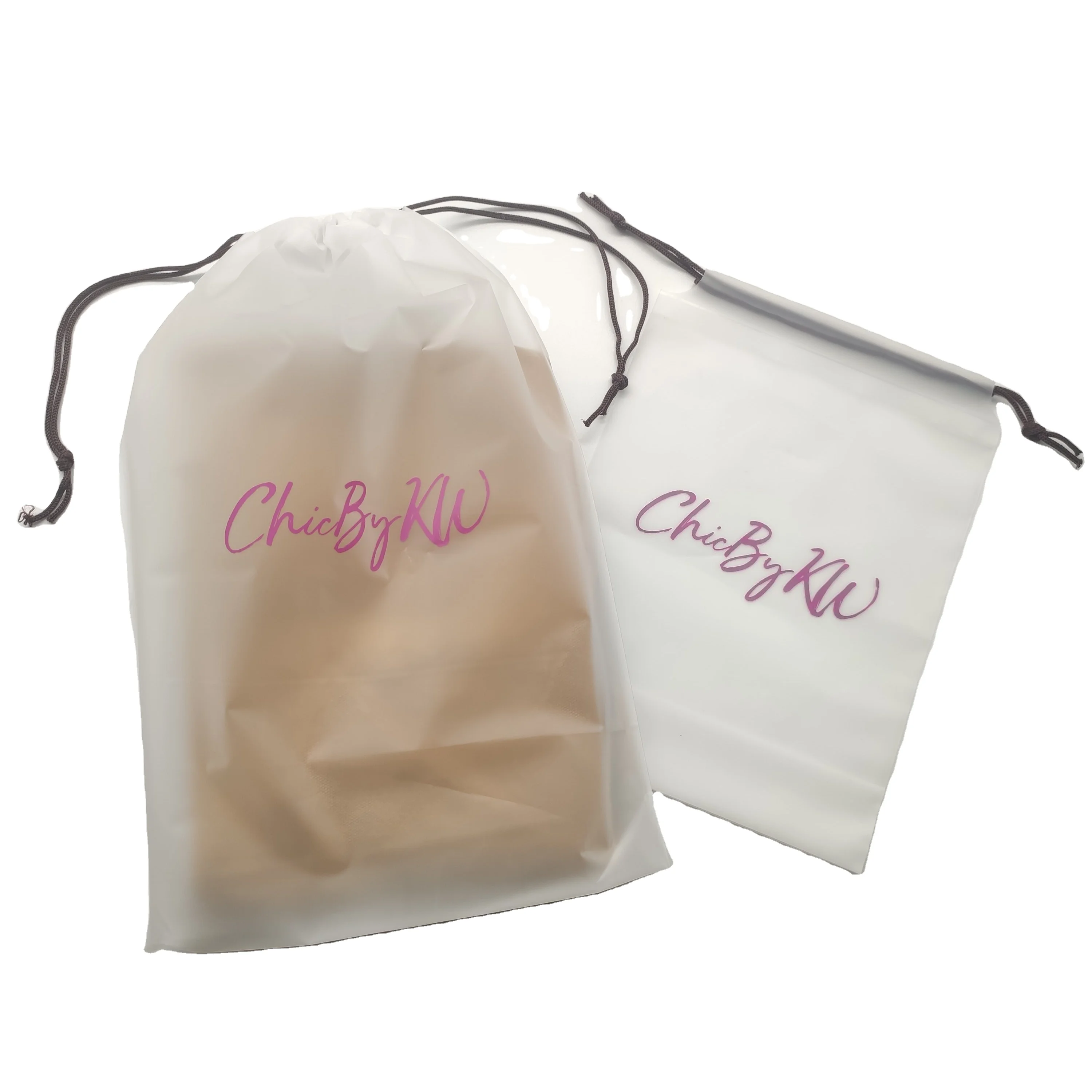 

Hot selling matt plastic bags with drawstring custom logo transparent luxury cosmetic drawstring bag