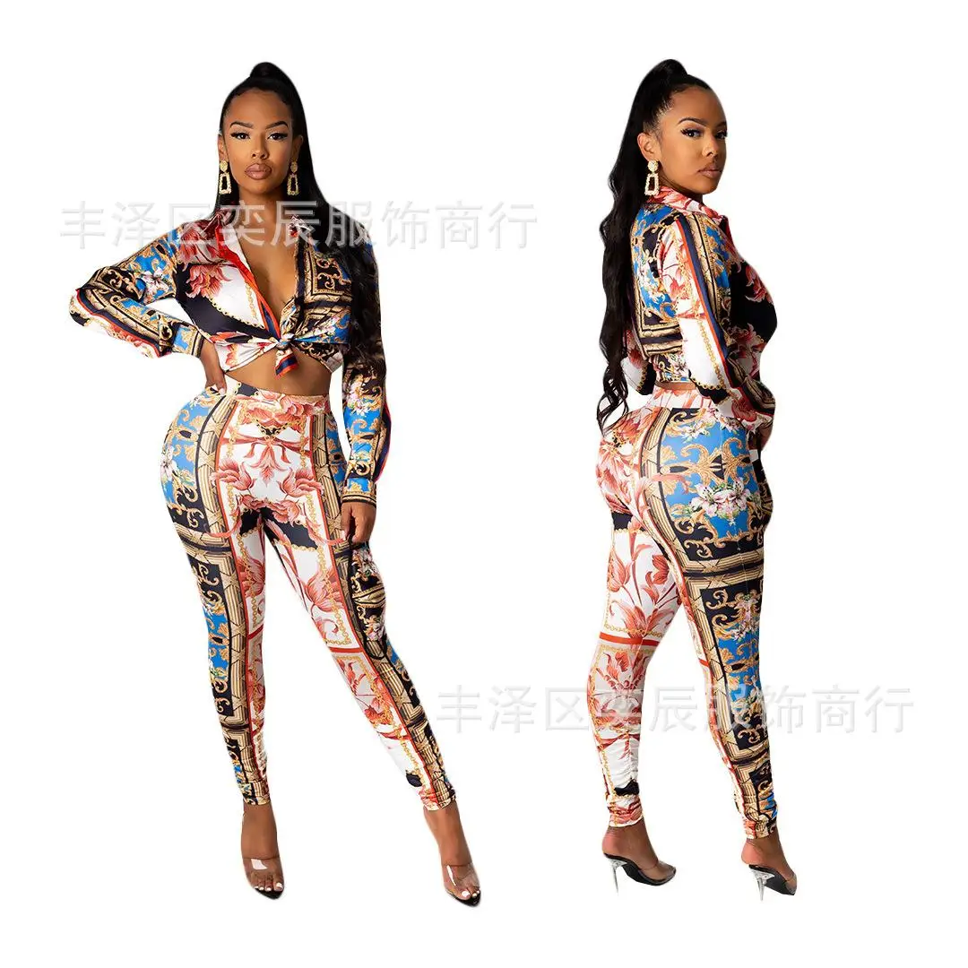 

African Fashion Long Sleeve Two Piece Suit Shirt Set Pink Print Pantsuit 2 Piece Set Women Plus Size