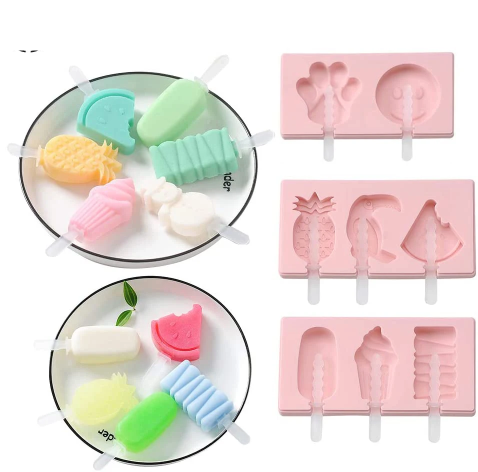 

DIY Ice cream fruit design home making silicone popsicle molds with lid, Green