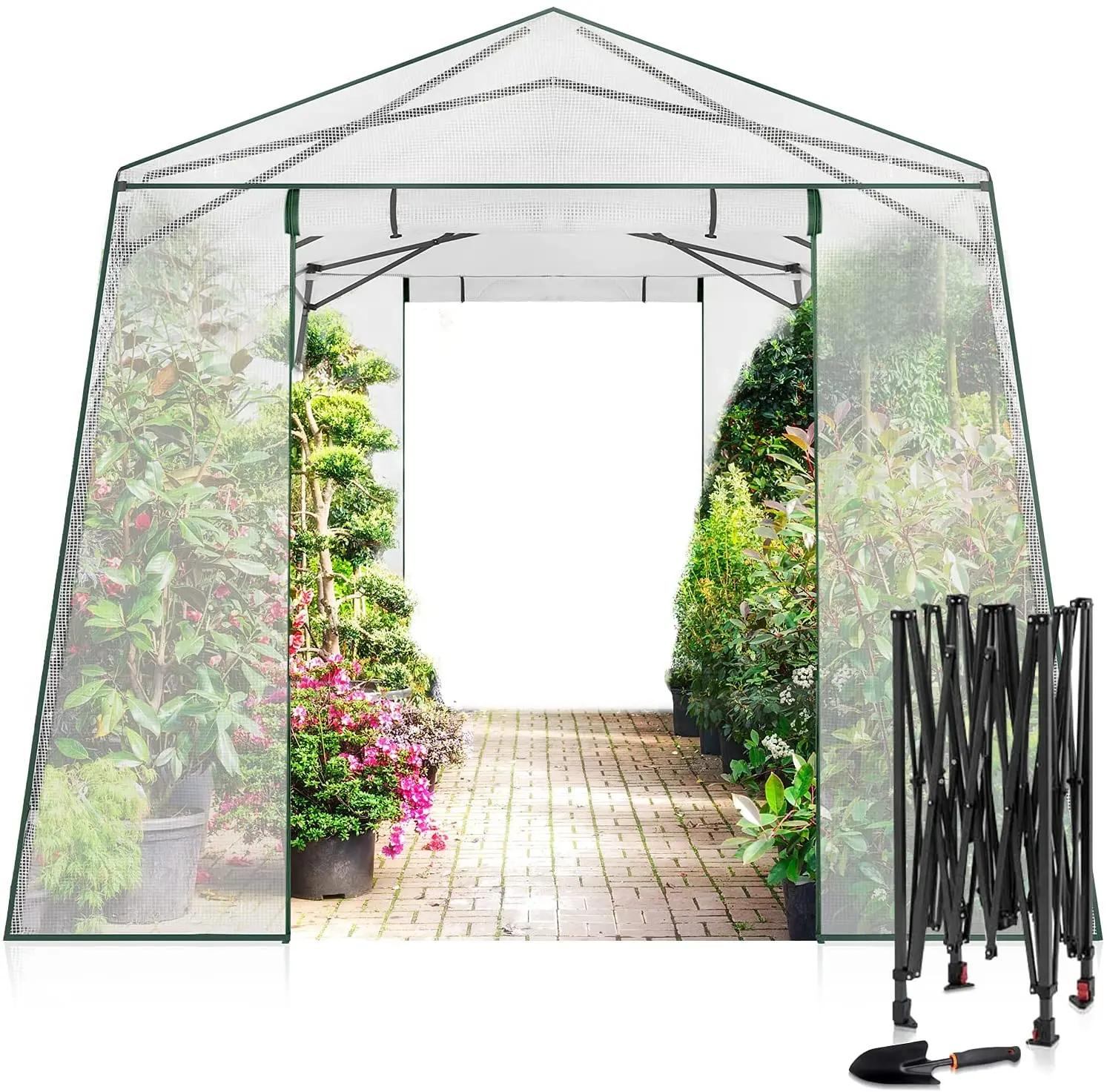 

Skyplant Pop-up Outdoor Walk-in Greenhouse plastic garden mini greenhouse, White/green