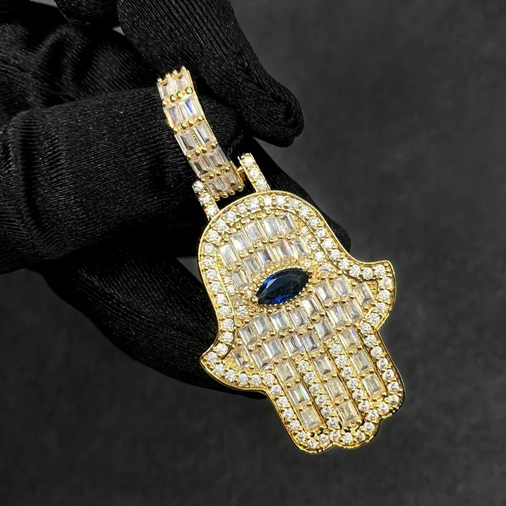 

925 Sterling Silver Jewelry Bling Zirconia Diamond Evil Eye Hamsa Hand Pendant Necklaces