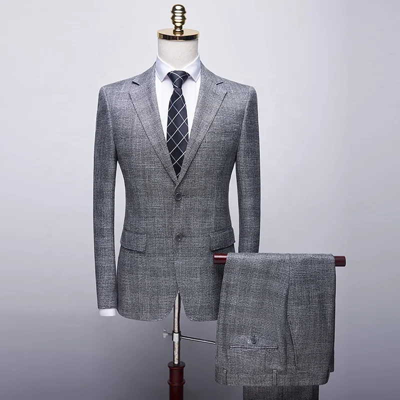 

2020 Dark Grey Plaid 3 Pieces High Quality Men Suits Business Suits, As image