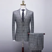 

2019 Dark Grey Plaid 3 Pieces High Quality Men Suits Business Suits