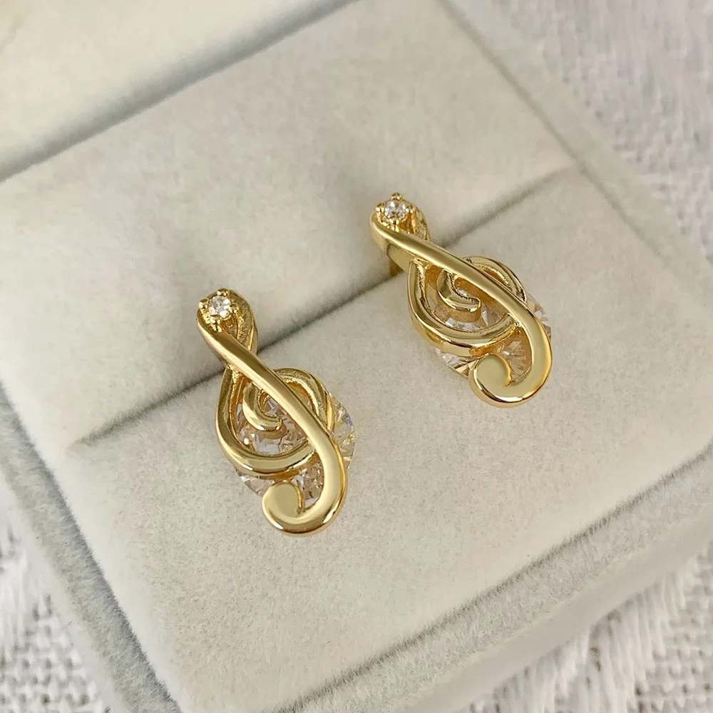 

Minimalist Jewelry Music Note Earrings 18K Gold Plated Diamond Sparkling Stud Earrings