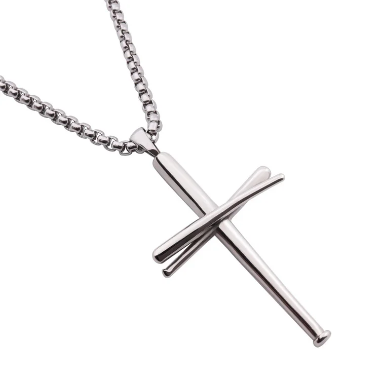 

Baseball Cross Necklace Bats Athletes Cross Pendant Chain,Sport Stainless Steel Cross Necklaces for Men Women Boys Girls
