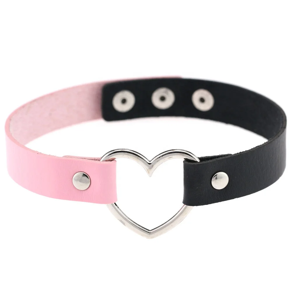 

Wholesale fashion sexy cosplay love heart shaped charm adjustable PU leather punk collar goth choker jewelry for women, As the photos showed